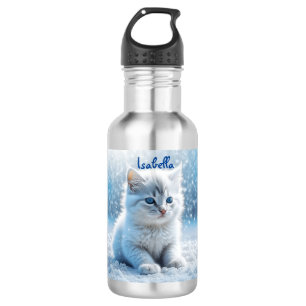 Personalised Little White Kitten in Snow 532 Ml Water Bottle