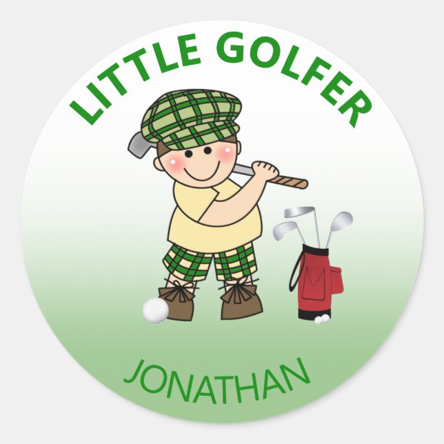 Personalised Litttle Golfer Classic Round Sticker (Front)