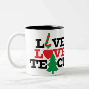 Personalised Live Love Teach Christmas Teacher Two-Tone Coffee Mug