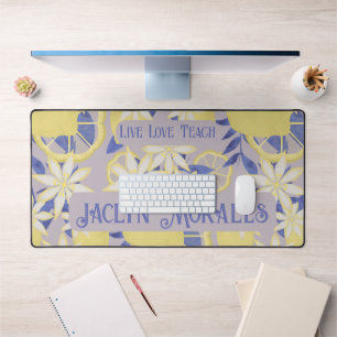 Personalised Live Love Teach Watercolor Lemon Desk Mat