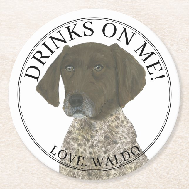 Personalised Liver German Shorthaired Pointer Round Paper Coaster (Front)
