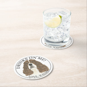 Personalised Liver White English Springer Spaniel  Round Paper Coaster