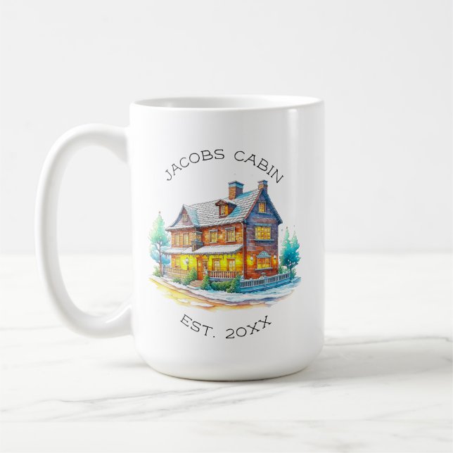 Personalised Log Cabin Christmas Coffee Mug (Left)