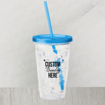 Personalised Logo Blue Acrylic Tumbler With Straw