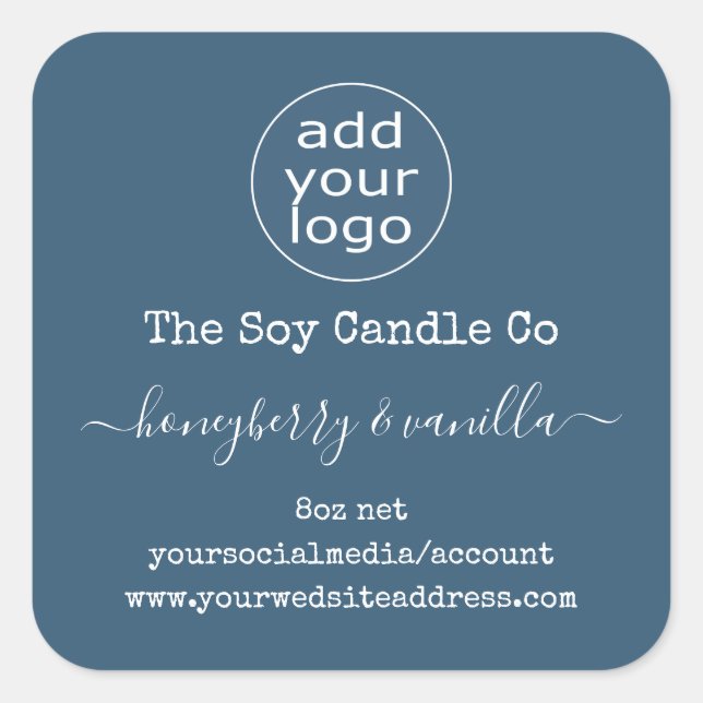 Personalised logo candle label on blue (Front)