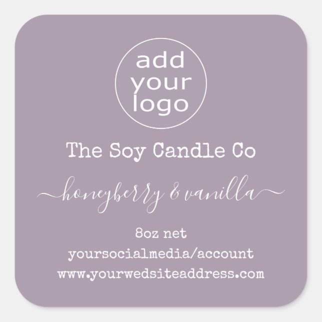Personalised logo candle label on lavender (Front)