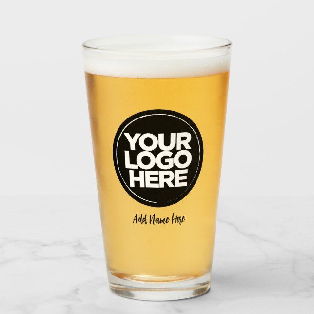 Personalised Logo, Casual Script text Beer Glasses (Front Filled)