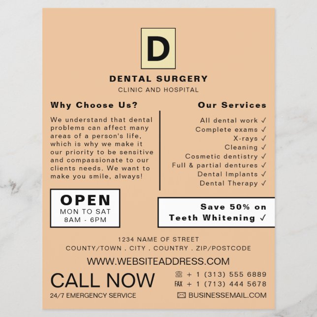 Personalised Logo, Dentistry, Dentist Advertising Flyer (Front)