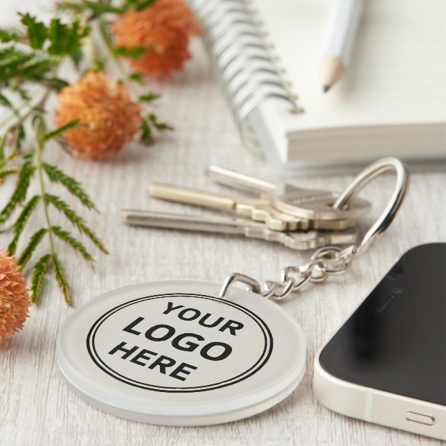 Personalised Logo Modern Neutral Business Key Ring (Front Right)