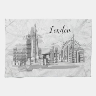 Personalised London Black & White Tea Towel