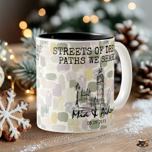 Personalised London Memory  - Line Art Landmark Two-Tone Coffee Mug