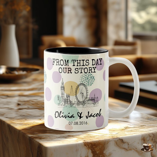 Personalised London Story - Line Art Landmark  Two-Tone Coffee Mug (Creator Uploaded)