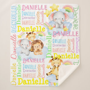 Personalised long girls name with baby animals sherpa blanket