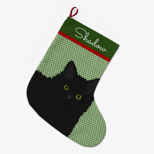 Personalised Long Hair Black Cat Large Christmas Stocking