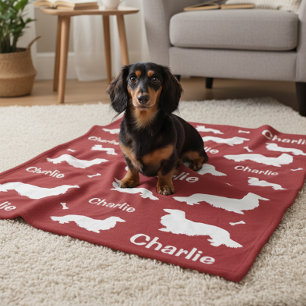 Personalised Long Hair Dachshund Red Dog Blanket 