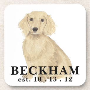 Personalised Long Haired Cream Dachshund Coaster