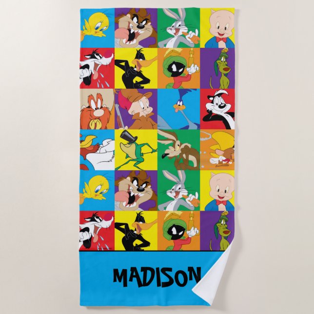 Personalised LOONEY TUNES™ Character Grid Beach Towel (Front)