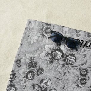 Personalised Lotsa Grey Florals Beach Towel