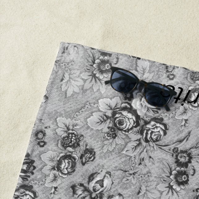 Personalised Lotsa Grey Florals Beach Towel (In Situ)