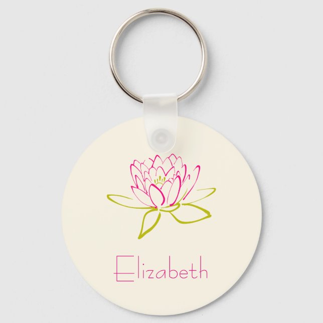Personalised Lotus Flower / Water Lily Key Ring (Front)