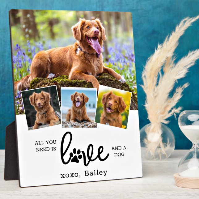 Personalised LOVE and a DOG Custom 4 Photo Collage Plaque (Creator Uploaded)