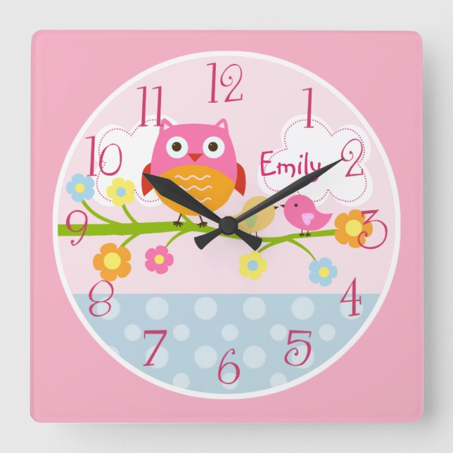 Personalised Love Birds and Owl on Branch  Clock (Front)