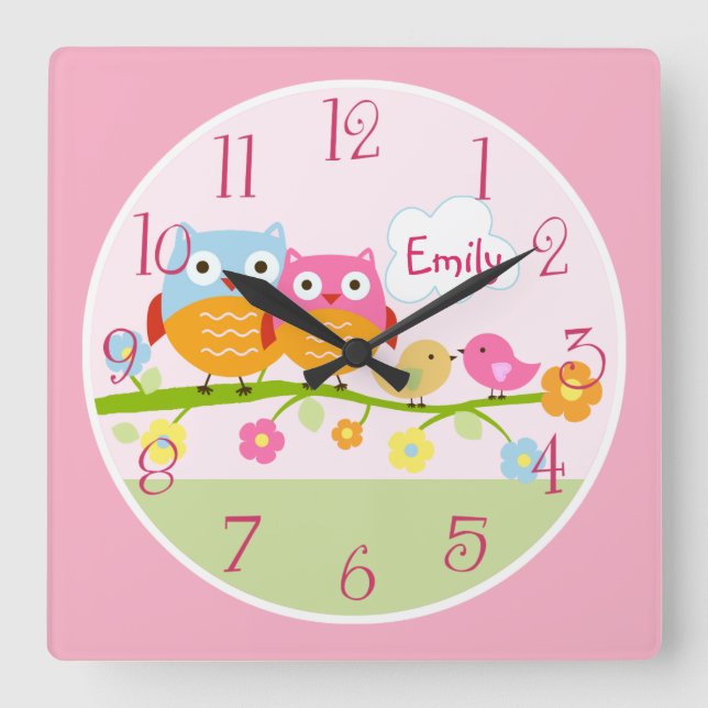 Personalised Love Birds and Owls on Branch  Clock (Front)
