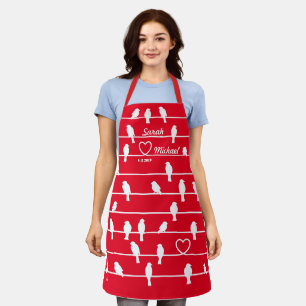 Personalised Love Birds Heart Red Stripe Apron