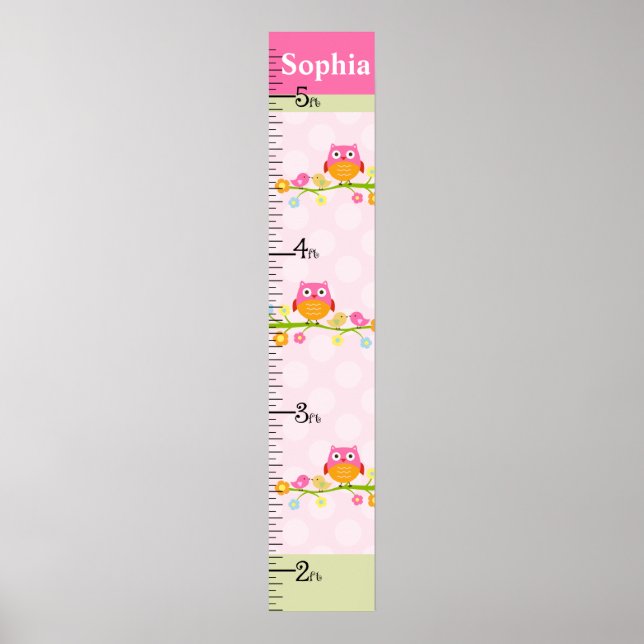 Personalised Love Birds & Owl Branch Growth Chart (Front)