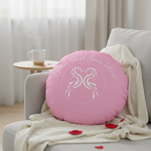 Personalised Love Birds Pink Valentine's Day Round Cushion