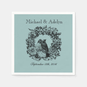 Personalised Love Birds Wreath Wedding Napkins