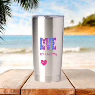Personalised LOVE blue pink typography Insulated Tumbler