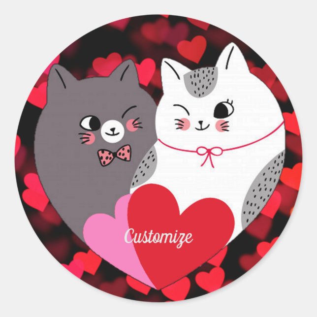 Personalised Love Cats   Classic Round Sticker (Front)