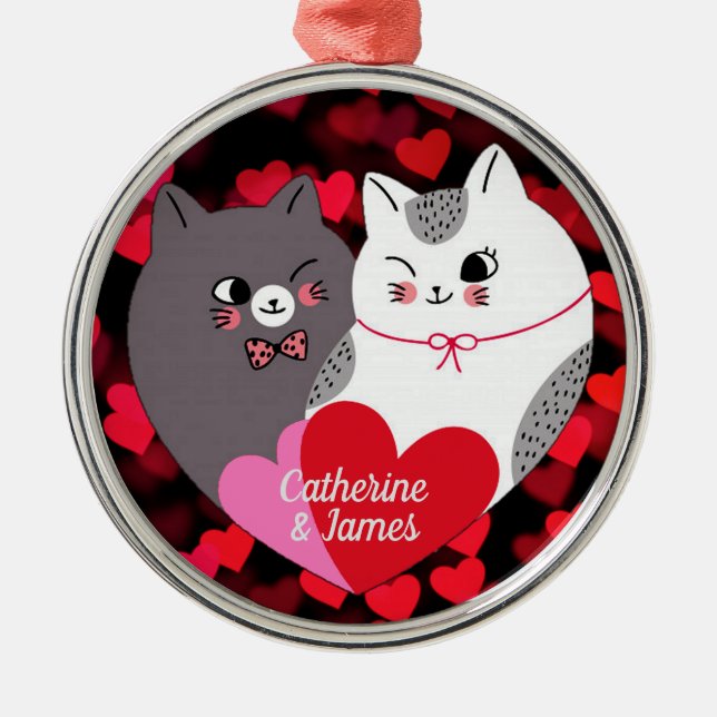 Personalised Love Cats Metal Ornament (Front)