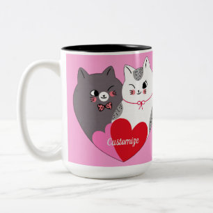 Personalised Love Cats Pink  Two-Tone Coffee Mug