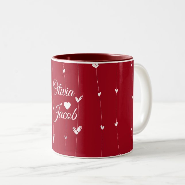 Personalised Love Couple Names hearts  Two-Tone Coffee Mug (Front Right)