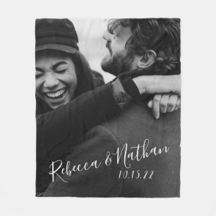 Personalised Love Couple Photo Wedding Date Fleece Blanket