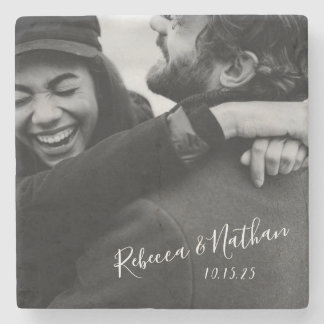 Personalised Love Couple Photo Wedding Date Stone Coaster
