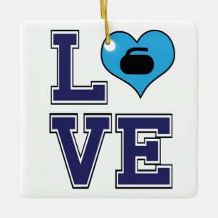 Personalised LOVE Curling Sport Christmas  Ceramic Ornament
