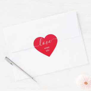 Personalised "Love" Fancy Script Red Heart Sticker