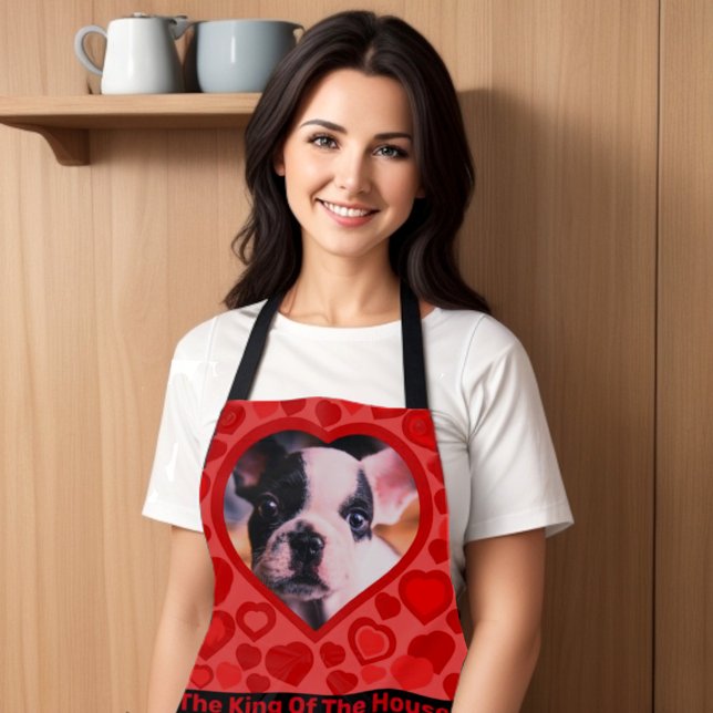 Personalised love Heart-Shaped Photo Apron (Personalized heart shaped photo template on red heart background and custom text.)