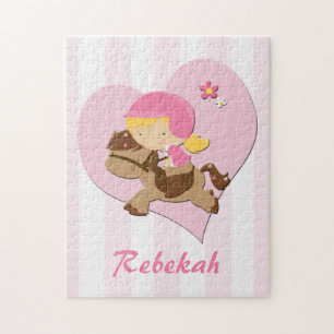 Personalised Love Horseriding Pink Stripes Jigsaw Puzzle