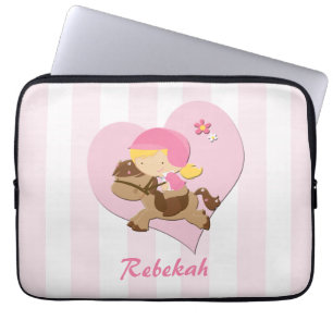 Personalised Love Horseriding Pink Stripes Laptop Sleeve