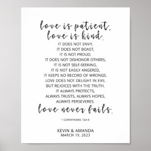 Personalised Love Is Patient, 1 Corinthians 13:4-8 Poster