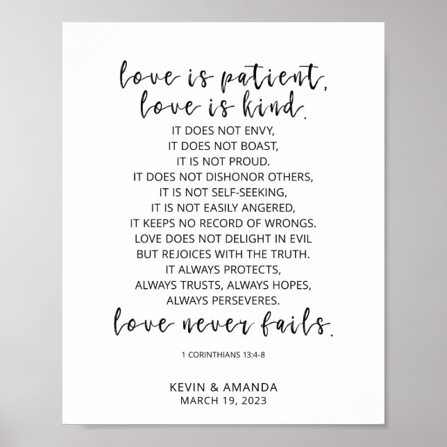 Personalised Love Is Patient, 1 Corinthians 13:4-8 Poster (Front)