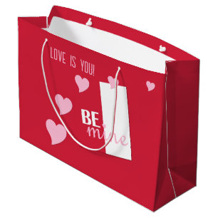 Personalised Love is You Be Mine, Pink Hearts, Red Large Gift Bag