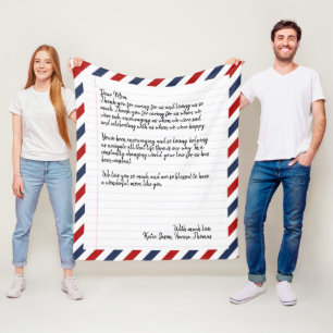 Personalised Love Letter Handwritten Air Mail Flee Fleece Blanket
