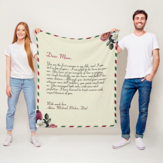 Personalised Love Letter Handwritten couples  Fleece Blanket