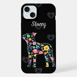 Personalised Love My Boston Terrier floral design iPhone 15 Plus Case