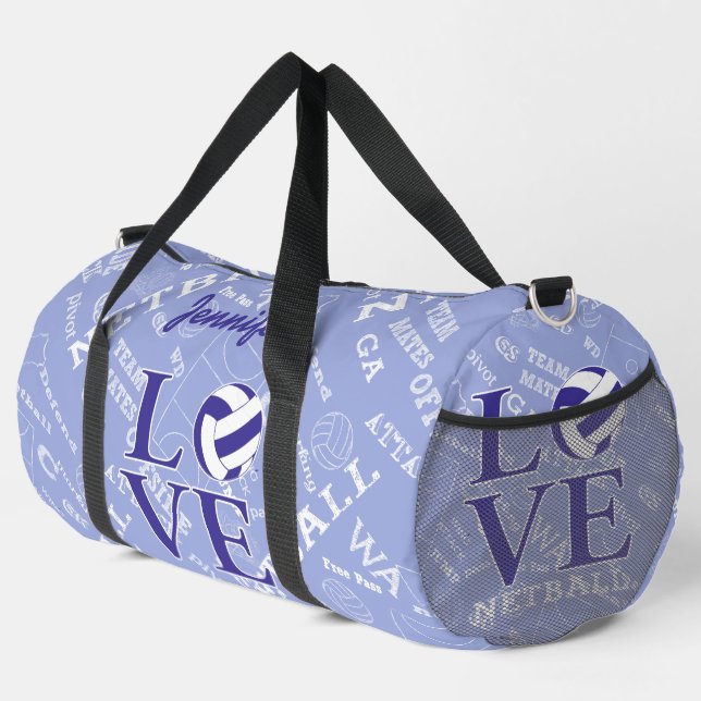 Personalised love netball design duffle bag (Right Corner)